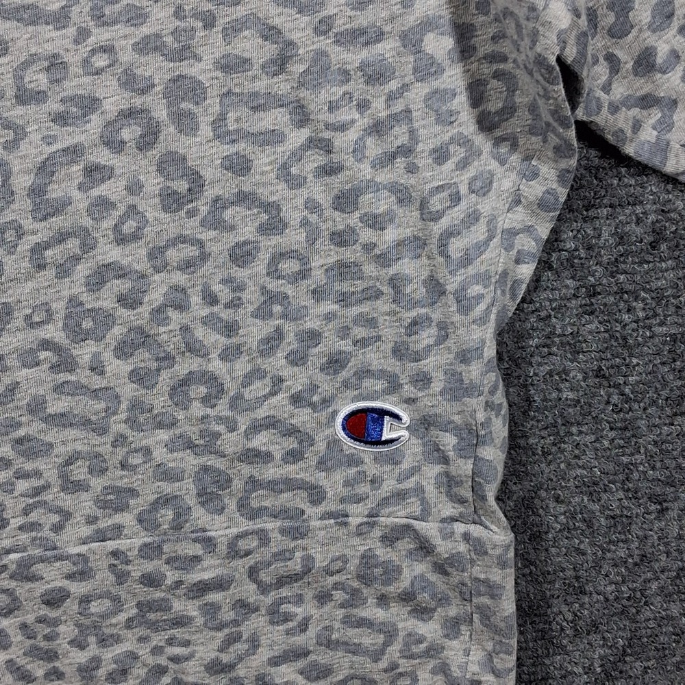 Champion Womens Grey Leopard Print Long Sleeve Crewneck Shirt Size Medium - Picture 5 of 8